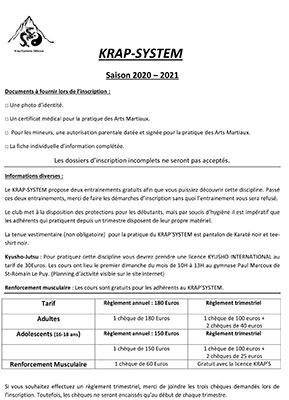 Fiche d'inscription Krap Système 2020 / 2021