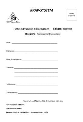 Fiche d'inscription renforcement musculaire 2022 - 2023