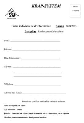 Fiche d'inscription renforcement musculaire 2024 - 2025